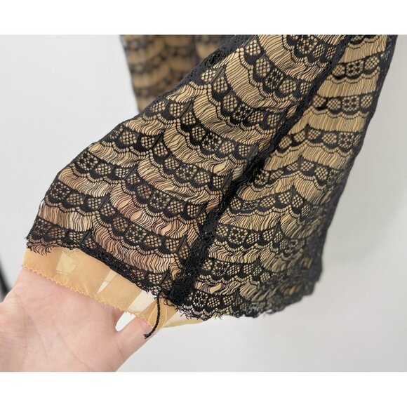 J.Crew Factory Black & Beige‎ Lace Overlay Blouse Short Sleeve Shirt Nylon Sz Sm - Picture 5 of 9